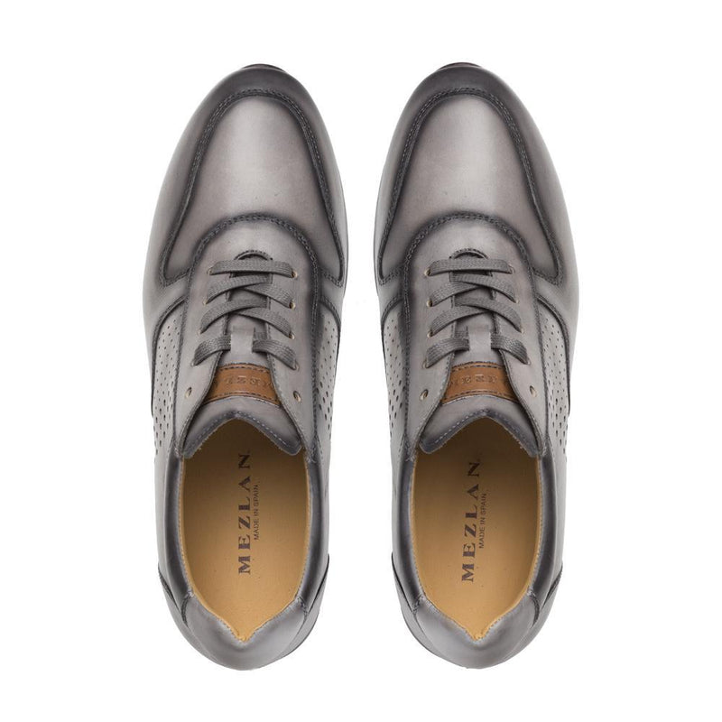 Mezlan 9973 A806 Men's Shoes Pearl Gray Patina Calf-Skin Leather Sneaker (MZ3311)-AmbrogioShoes