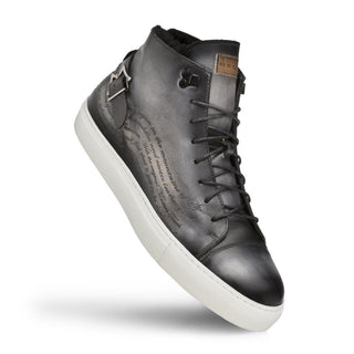 Mezlan A20044 Men's Shoes Patina Leather Etched Hi-Top Sneakers (MZ3415)-AmbrogioShoes
