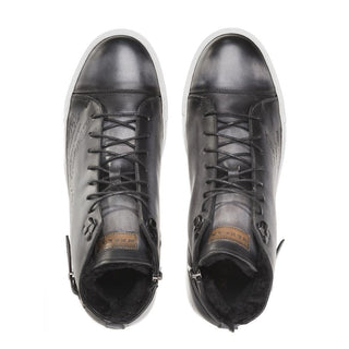 Mezlan A20044 Men's Shoes Patina Leather Etched Hi-Top Sneakers (MZ3415)-AmbrogioShoes