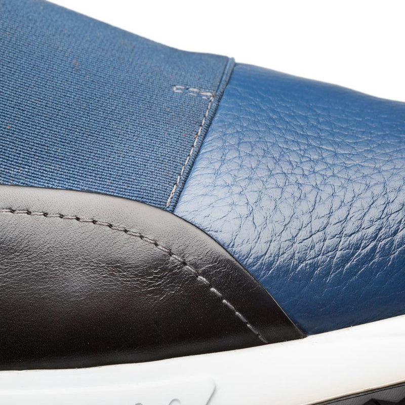 Mezlan A20081 Men's Shoes Blue & Black Deer-Skin / Calf-Skin Leather Elastic Slip-On Sneakers (MZ3431)-AmbrogioShoes