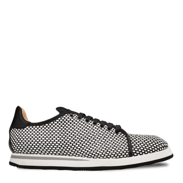 Mezlan A20301 Men's Shoes Black & White Woven / Calf-Skin Leather Sport/Casual Derby Sneakers (MZS3479)-AmbrogioShoes
