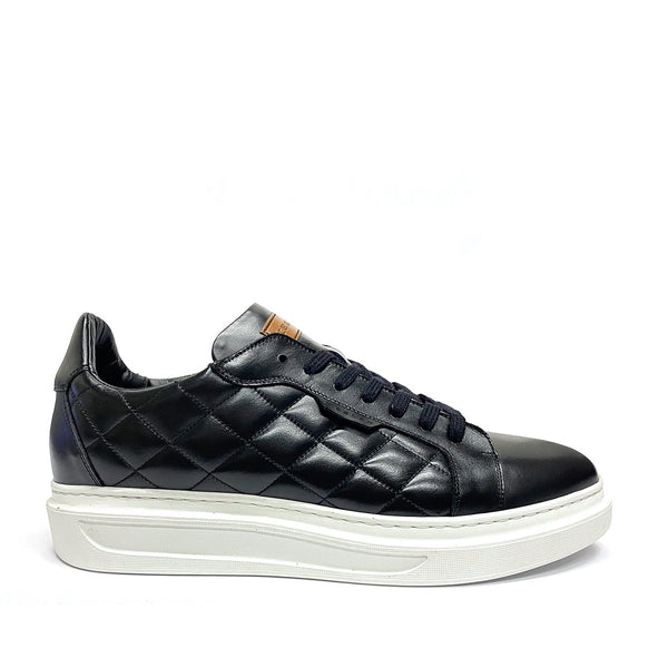 Mezlan A20456 Men's Shoes Black Quilted Calf-Skin Leather Casual Sneakers (MZS3545)-AmbrogioShoes