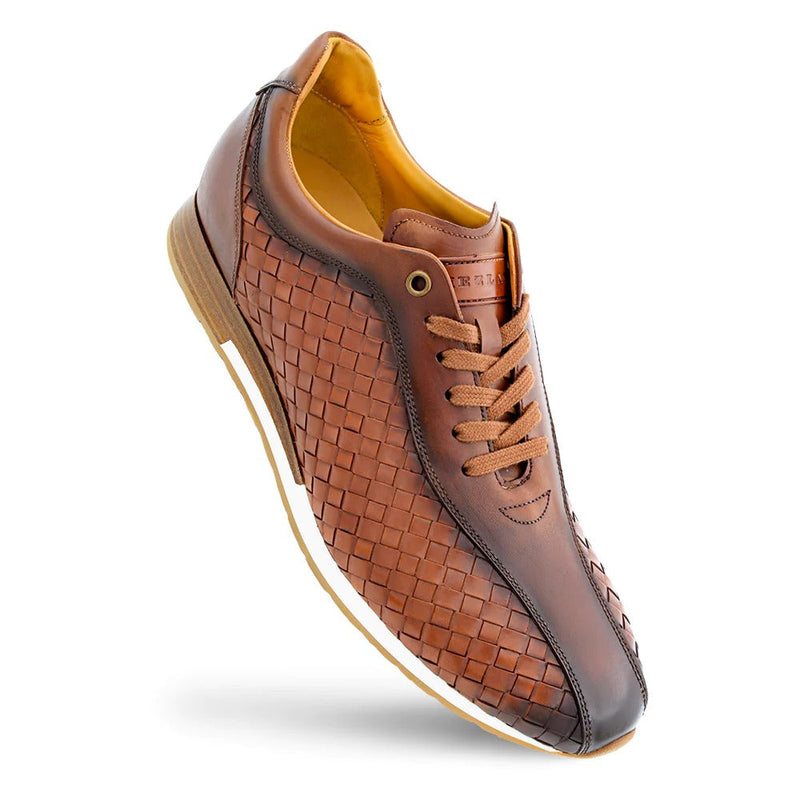 Mezlan A20711 Men's Shoes Cognac Woven Leather Casual Bicycle Toe Sneakers (MZ3589)-AmbrogioShoes