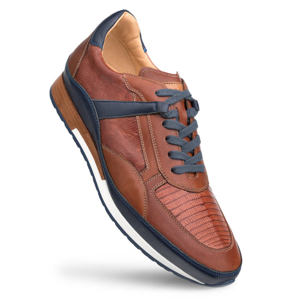 Mezlan AX4873-L Men's Shoes Blue & Brown Exotic Lizard / Calf-Skin Leather Luxury Sneakers (MZ3544)-AmbrogioShoes