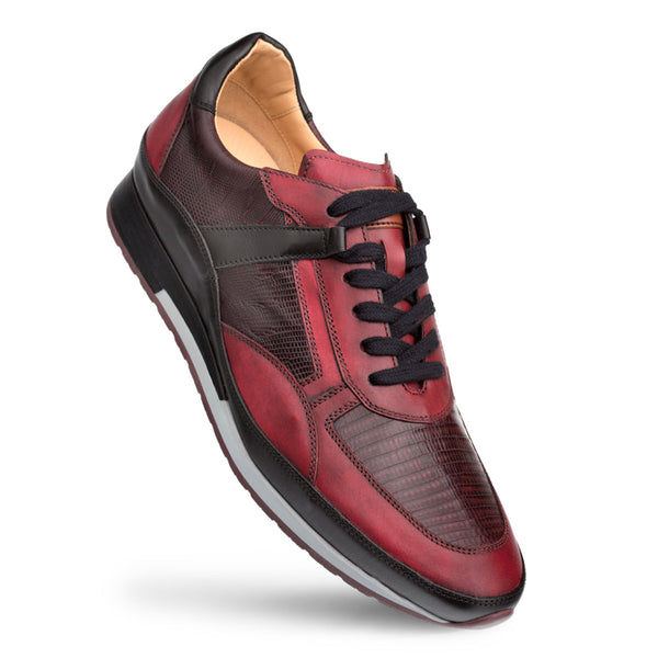 Mezlan AX4873-L Men's Shoes Burgundy & Black Exotic Lizard and Calf-Skin Leather Luxury Sneakers (MZ3542)-AmbrogioShoes