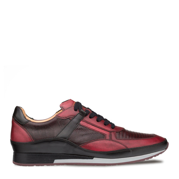 Mezlan AX4873-L Men's Shoes Burgundy & Black Exotic Lizard and Calf-Skin Leather Luxury Sneakers (MZ3542)-AmbrogioShoes