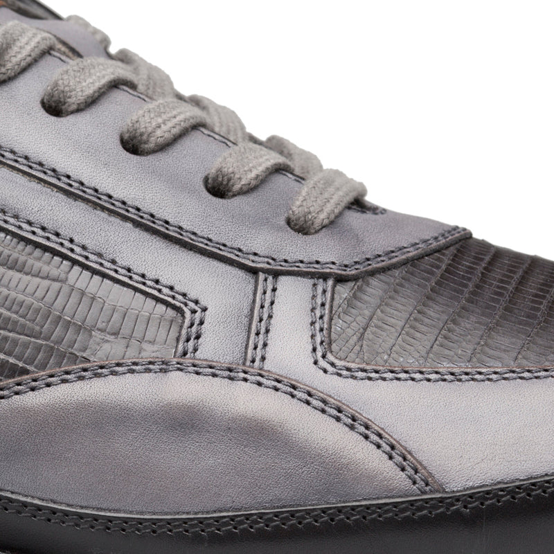 Mezlan AX4873-L Men's Shoes Grey & Black Exotic Lizard Calf-Skin Leather Luxury Sneakers (MZ3543)-AmbrogioShoes