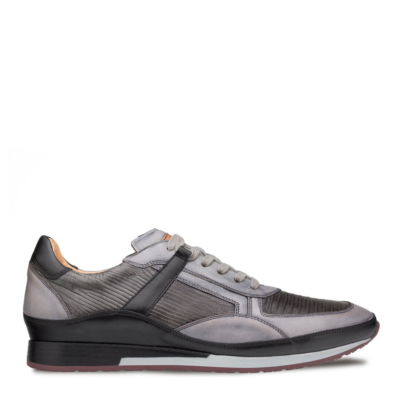 Mezlan AX4873-L Men's Shoes Grey & Black Exotic Lizard Calf-Skin Leather Luxury Sneakers (MZ3543)-AmbrogioShoes