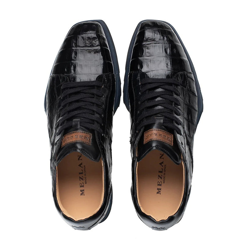 Mezlan AX4885-F Men's Shoes Black Exotic Crocodile Asymmetric Sneakers (MZ3566)-AmbrogioShoes