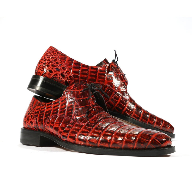Mezlan Anderson 13584-F Men's Shoes Black & Red Exotic Caiman Crocodile Derby Oxfords (MZS3228)-AmbrogioShoes