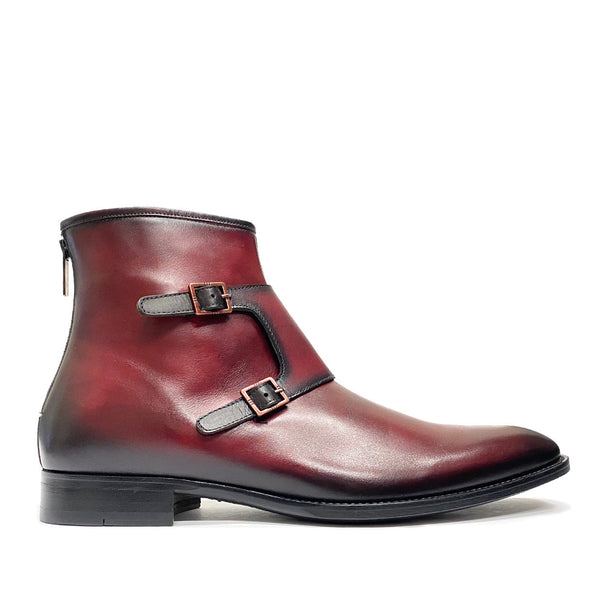Mezlan E20464 Mokka Men's Shoes Dark Burgundy Patina Calf-Skin Leather Buckle Boots (MZS3542)-AmbrogioShoes