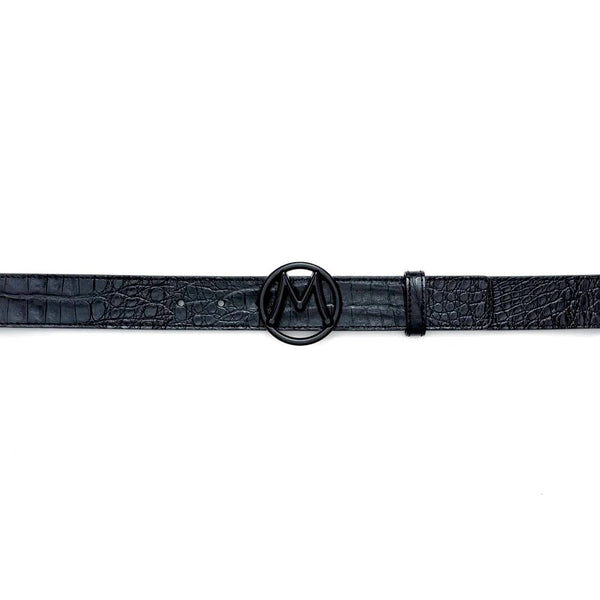 Mezlan SXB11491F Black Exotic Crocodile Circle Icon Men's Belt (MZB1204)-AmbrogioShoes