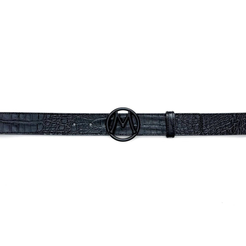 Mezlan SXB11491F Black Exotic Crocodile Circle Icon Men's Belt (MZB1204)-AmbrogioShoes