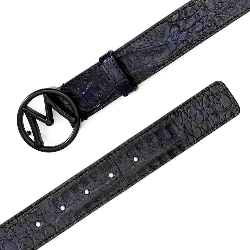 Mezlan SXB11491F Blue Exotic Crocodile Circle Icon Men's Belt (MZB1203)-AmbrogioShoes