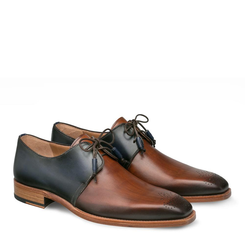 Mezlan Montes Men's Shoes Cognac and Blue Calf-Skin Leather Oxfords 9430 (MZ3157)-AmbrogioShoes