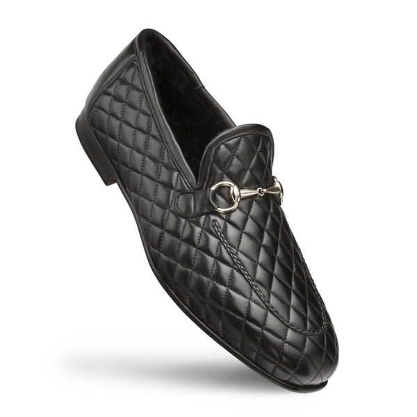 Mezlan R20136 Men's Shoes Black Quilted Calf-Skin Leather Horsebit Loafers (MZ3407)-AmbrogioShoes