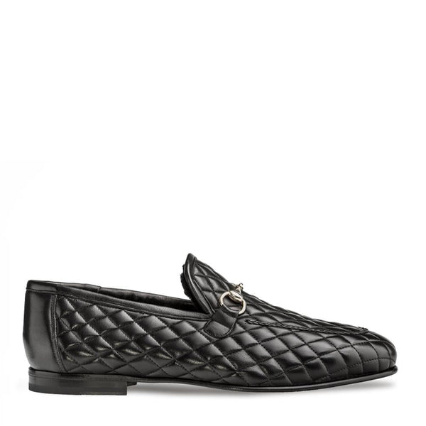 Mezlan R20136 Men's Shoes Black Quilted Calf-Skin Leather Horsebit Loafers (MZ3407)-AmbrogioShoes