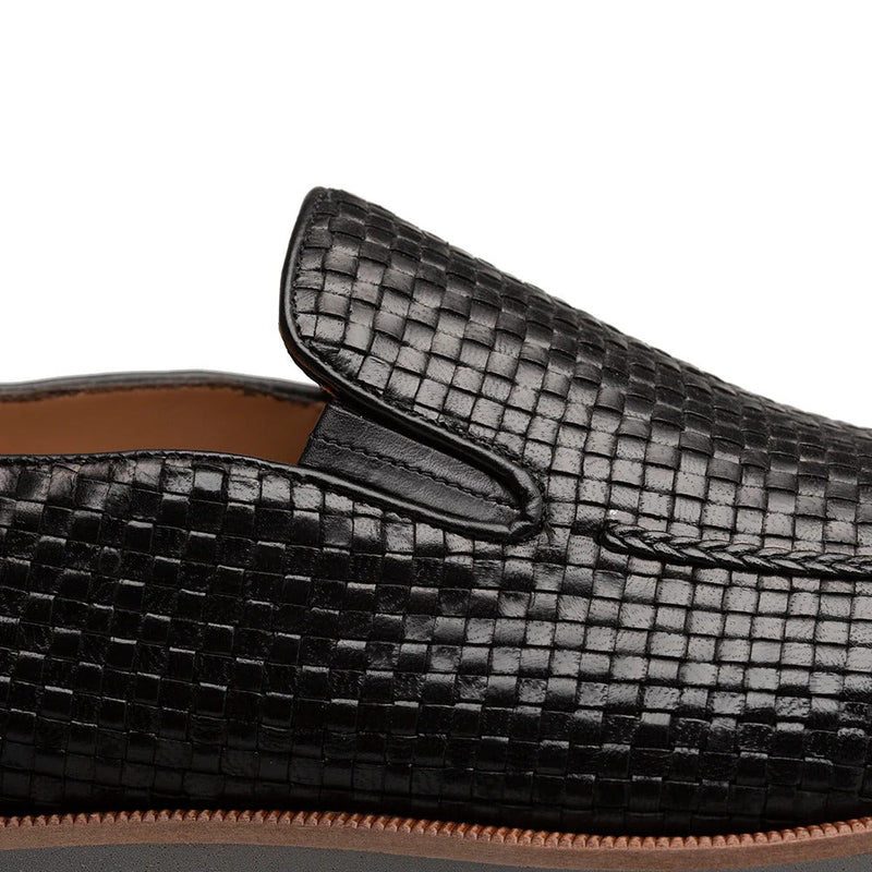 Mezlan R20658 Men's Shoes Black Woven Leather Hybrid Loafers (MZ35675)-AmbrogioShoes