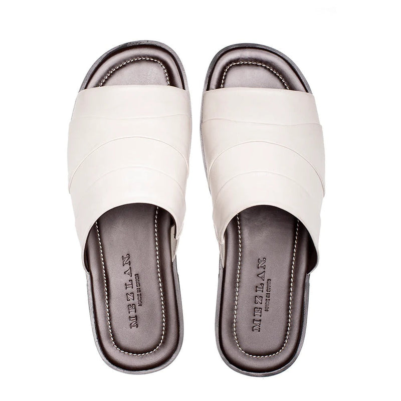 Mezlan R20672 Men's Shoes White Nappa Leather Slide Sandals (MZ3582)-AmbrogioShoes
