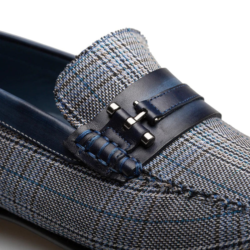 Mezlan R7397 Men's Shoes Multi Color Plaid Linen / Calf-Skin Leather Slip-On Moccassin Loafers (MZ3580)-AmbrogioShoes