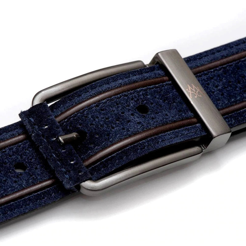 Mezlan RB11465 Blue & Brown Perforated Suede Leather Men's Belt (MZB1209)-AmbrogioShoes