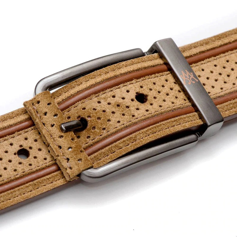 Mezlan RB11465 Camel & Cognac Perforated Suede Leather Men's Belt (MZB1208)-AmbrogioShoes