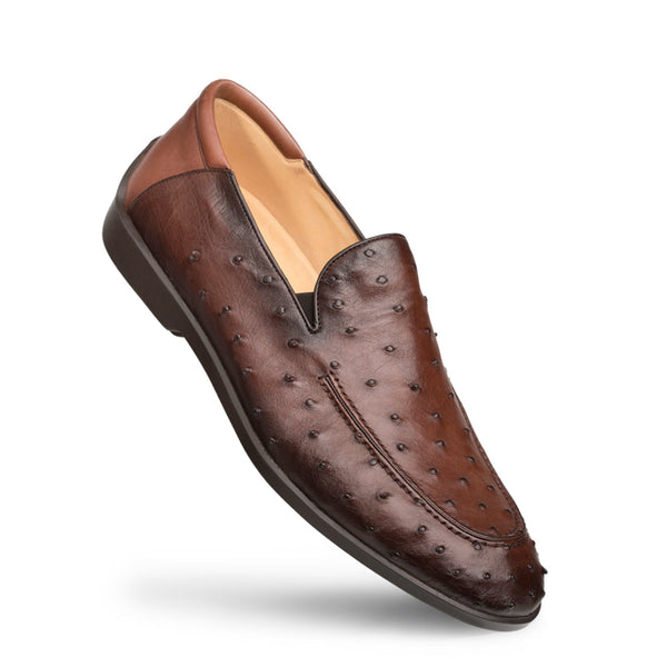 Mezlan RX4842-S Men's Shoes Brown Italian Exotic Ostrich / Calf-Skin Leather Slip On Loafers (MZ3493)-AmbrogioShoes