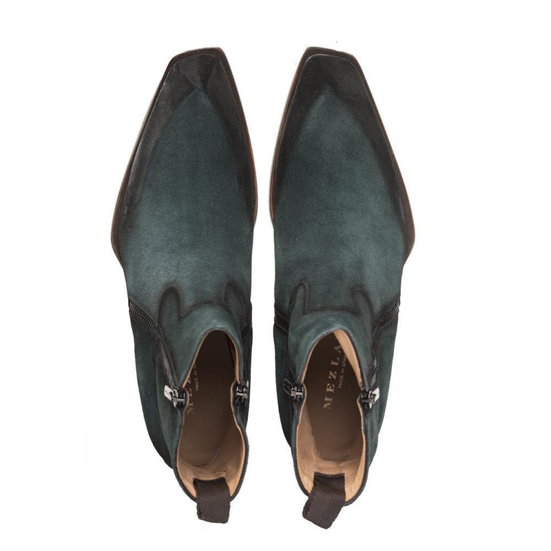 Mezlan S20030 Men's Shoes Green Suede Leather Asymmetric Ankle Boots (MZ3385)-AmbrogioShoes