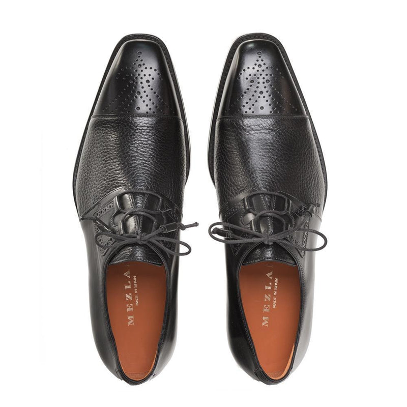 Mezlan S20069 Men's Shoes Black Deer-Skin / Calf-Skin Leather Derby Oxfords (MZ3398)-AmbrogioShoes