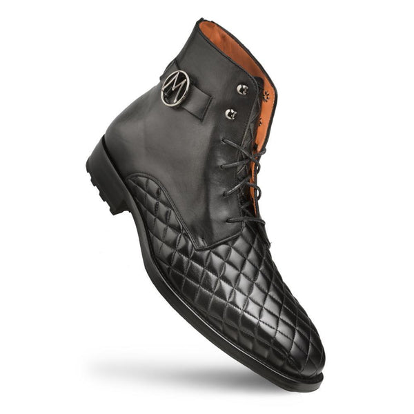 Mezlan S20129 Men's Shoes Black Quilted / Calf-Skin Leather Lace up Boots (MZS3417)-AmbrogioShoes