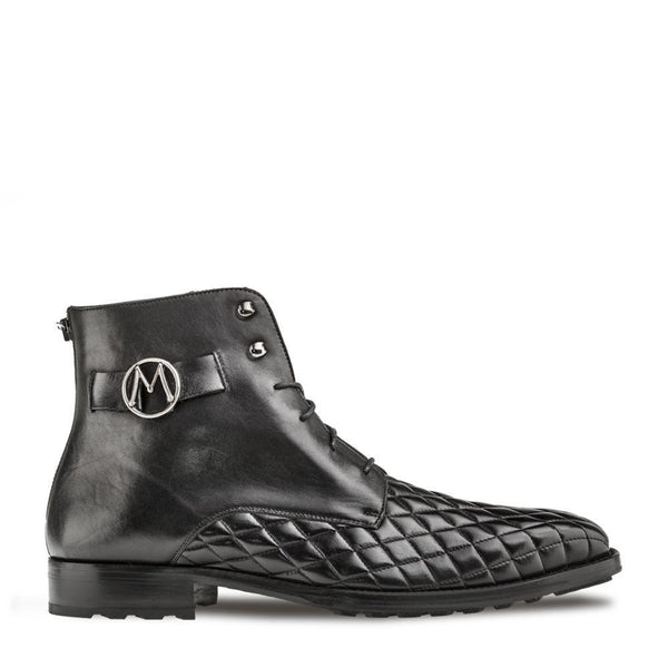Mezlan S20129 Men's Shoes Black Quilted / Calf-Skin Leather Lace up Boots (MZS3417)-AmbrogioShoes