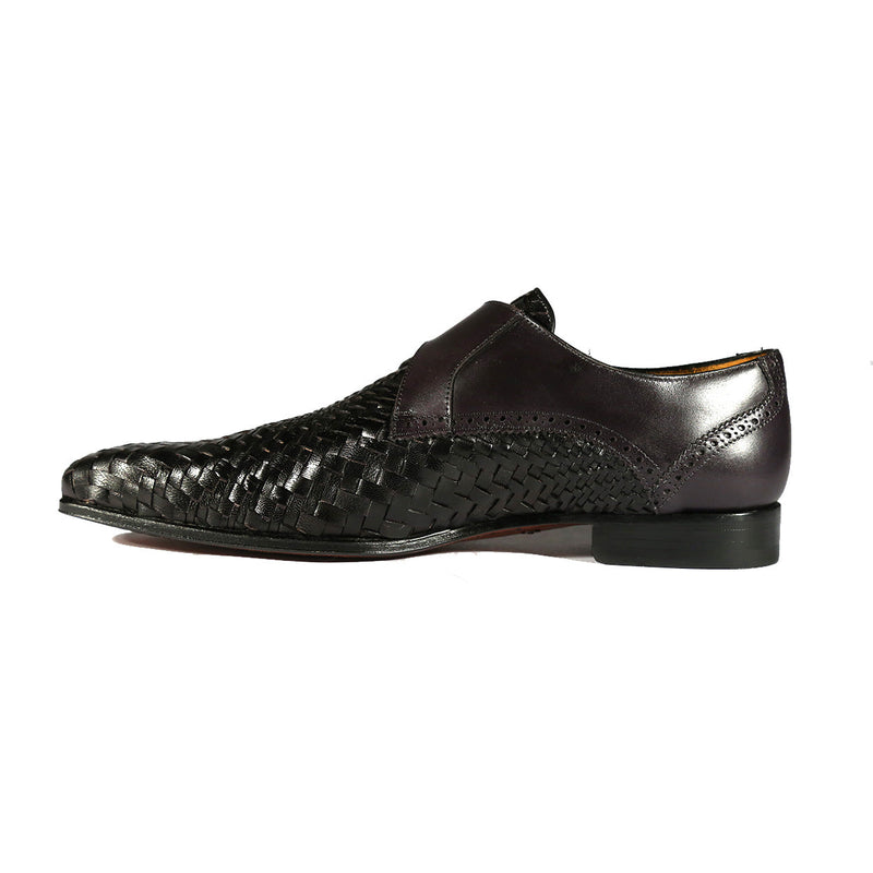 Mezlan S20271 Men's Shoes Black Woven / Calf-Skin Leather Dress Opanka Monk-Straps Loafers (MZS3483)-AmbrogioShoes