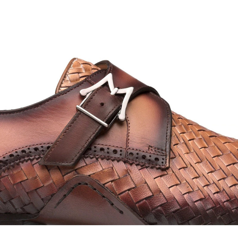 Mezlan S20271 Men's Shoes Tan & Rust Woven / Calf-Skin Leather Dress Monk-Straps Loafers (MZ3474)-AmbrogioShoes