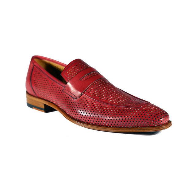 Mezlan S20296 Men's Shoes Burgundy Perforated Leather Classic Penny Loafers (MZS3482)-AmbrogioShoes