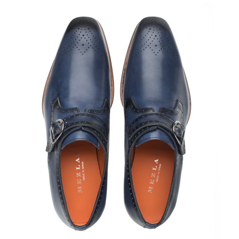 Mezlan S20416 Men's Shoes Blue Calf-Skin Leather Bold Artisan Welt Monk-Strap Loafers (MZ3511)-AmbrogioShoes