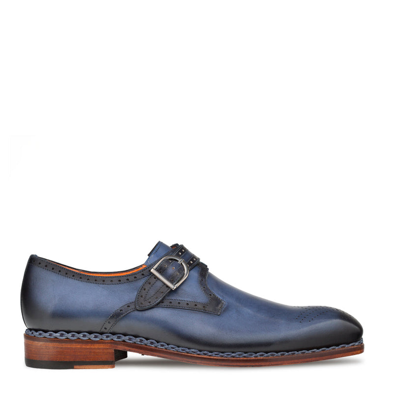 Mezlan S20416 Men's Shoes Blue Calf-Skin Leather Bold Artisan Welt Monk-Strap Loafers (MZ3511)-AmbrogioShoes