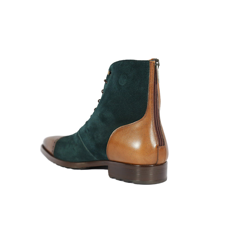 Mezlan S20489 Men's Shoes Brown & Green Suede / Calf-Skin Leather Cap-Toe Boots (MZS3553)-AmbrogioShoes