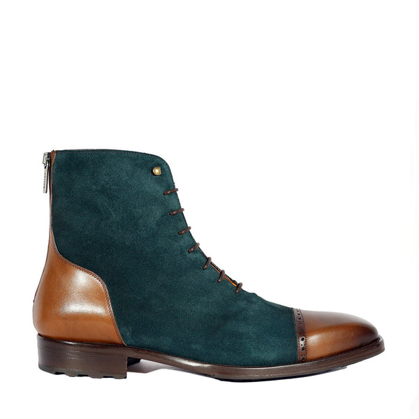 Mezlan S20489 Men's Shoes Brown & Green Suede / Calf-Skin Leather Cap-Toe Boots (MZS3553)-AmbrogioShoes
