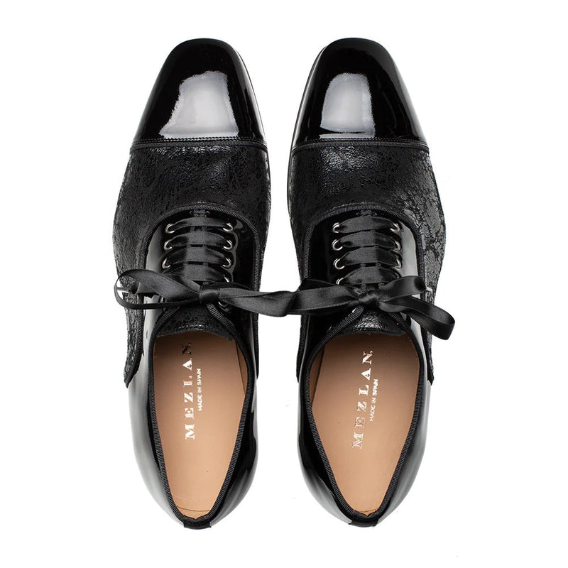 Mezlan S20655 Men's Shoes Black Patent / Glazed Suede Leather Formal Oxfords (MZ3568)-AmbrogioShoes
