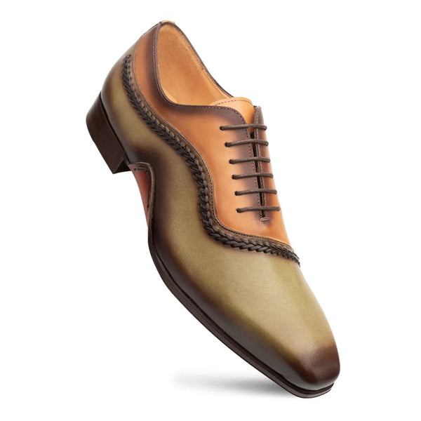 Mezlan S20755 Men's Shoes Olive & Tan Calf-Skin Leather Opanka Oxfords (MZ3608)-AmbrogioShoes