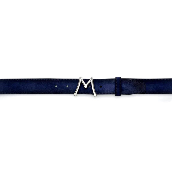 Mezlan SB11489 Blue Suede Leather Floating Icon Men's Belt (MZB1219)-AmbrogioShoes