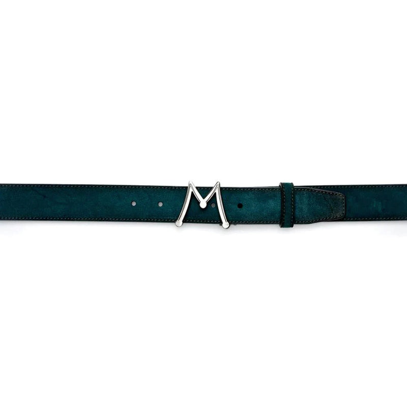 Mezlan SB11489 Green Suede Leather Floating Icon Men's Belt (MZB1218)-AmbrogioShoes