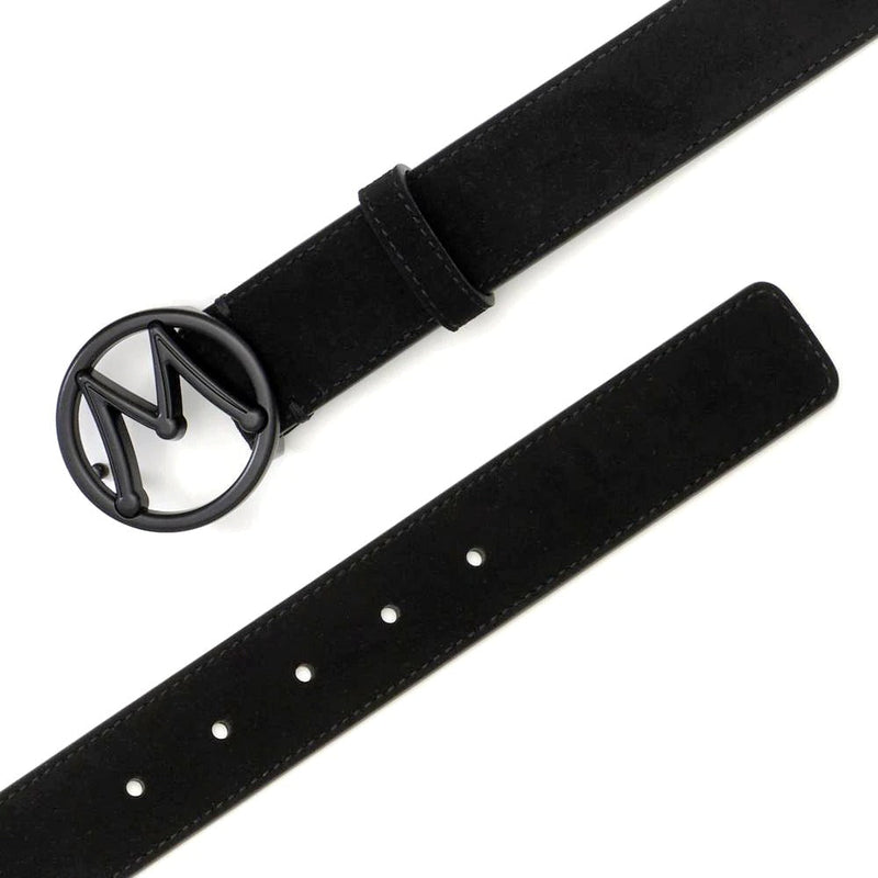 Mezlan SB11490 Black Suede Leather Circle Icon Men's Belt (MZB1207)-AmbrogioShoes