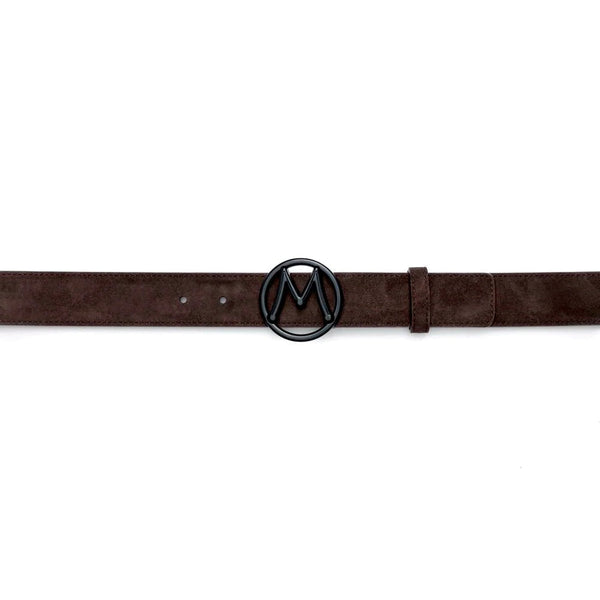 Mezlan SB11490 Dark Brown Suede Leather Circle Icon Men's Belt (MZB1206)-AmbrogioShoes