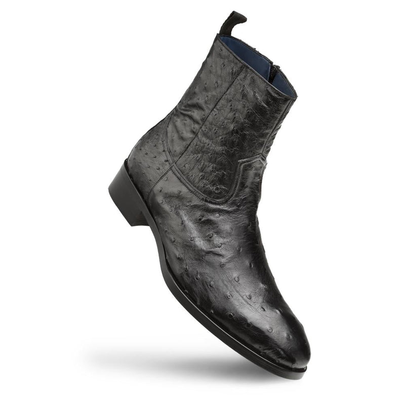 Mezlan SX4798-S Men's Shoes Black Exotic Ostrich Straight-Heel Zipper Boots (MZ3436)-AmbrogioShoes