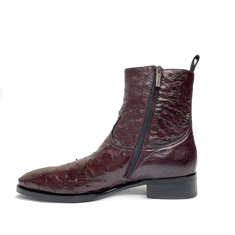 Mezlan SX4798-S Men's Shoes Burgundy Exotic Ostrich Straight-Heel Zipper Boots (MZS3525)-AmbrogioShoes