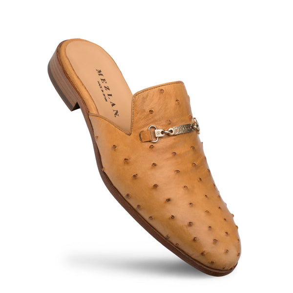 Mezlan SX4839-S Men's Shoes Camel Ostrich Skin Slide Mules (MZ3485)-AmbrogioShoes