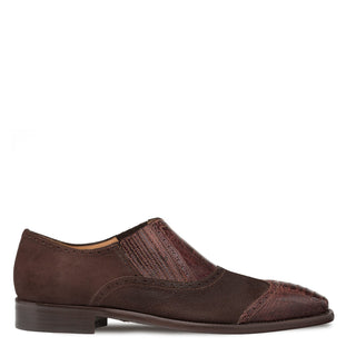 Mezlan SX4866-P Men's Shoes Brown Exotic Ostrich / Suede Leather Gored Slip-On Loafers (MZ3535)-AmbrogioShoes
