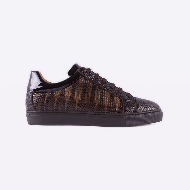 Mister 39594 Ucar Men's Shoes Dark Brown Lizard Print / Patent / Calf-Skin Leather Casual Sneakers (MIS1057)-AmbrogioShoes