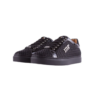 Mister 39596 Lerga Men's Shoes Black Netting Print Detail / Suede / Patent Leather Casual Sneakers (MIS1027)-AmbrogioShoes